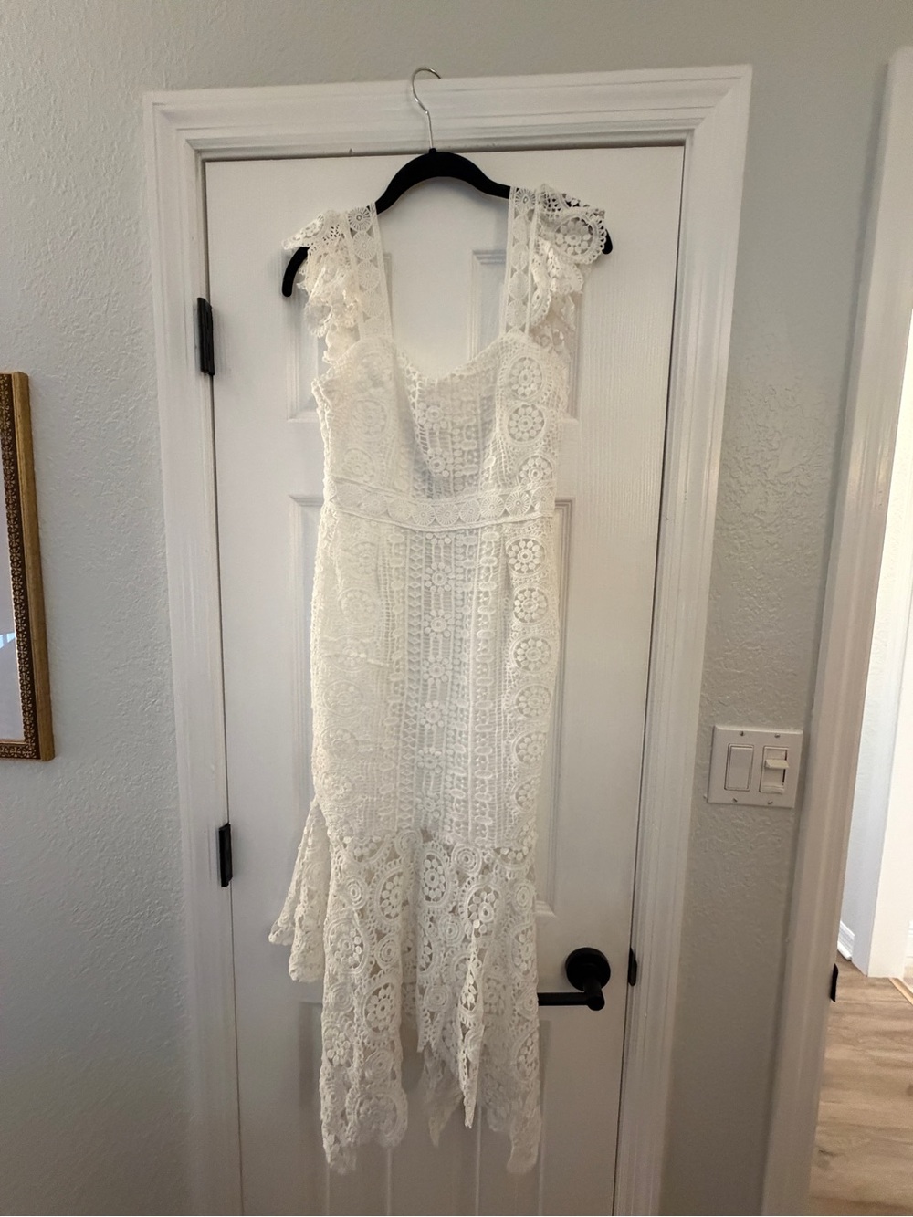 White Lace Midi Dress with Ruffle Hem